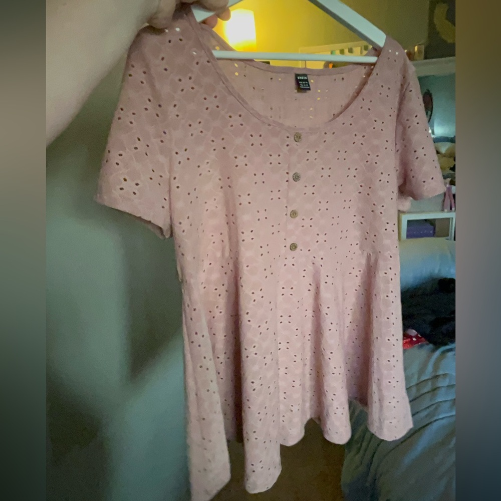 Dusty Rose / Pink Eyelet Button-Down Top